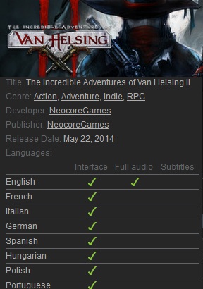 The Incredible Adventures of Van Helsing II Steam - Click Image to Close